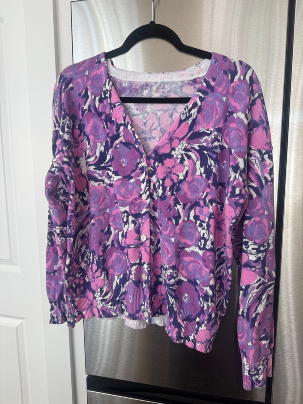 Women’s Purple Floral V-Neck Button Cardigan